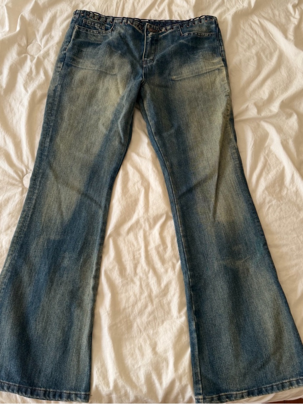Jaded London Blue Washed Flare Jeans